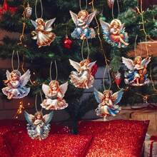 Adornos navideños colgantes de ángeles, juego de 12 piezas, lindas decoraciones navideñas de madera para colgar en el árbol de Navidad. - vistoso - Ver 2