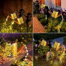 1 Solar Fairy Watering Pot Light, Metal Pot Garden Decoration With LED Water Waterfall Light, Outdoor Solar Ground Light, IP65 Waterproof, Suitable For Garden Path Lawn Garden Halloween Decoration Lighting - 銅色 - 查看 7