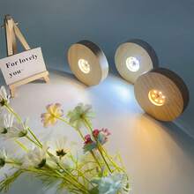 Round Regular 3AAA Battery Box/Crystal Solid Wood Luminous Base Diffusion Board DIY Resin Night Light Small Wine Bottle Ornament LED Small Night Lamp Seat Christmas Halloween New Year's Day Indoor Festival Party Atmosphere Decoration - 8CM - View 2