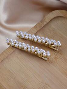 一对仿珍珠发夹，可用于刘海、侧发或后发，爪形发夹，学习用品，珍珠发饰