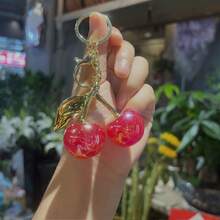 1 Piece Cherry Wallet Pendant Keychain - Red Lip Bag Charm, Purple And Green Resin Fruit, Durable Iron Parts, Suitable Car Keys, Wallet Accessories, Cute Keychain - Quả anh đào xanh trong suốt giống như thạch mạ điện - Xem 6