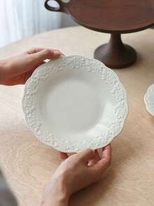 1件/2件装法式复古浮雕早餐盘、简约甜点盘、沙拉盘、水果盘、陶瓷蛋糕盘、意面盘、盛菜盘 - 彩色 - 查看 7