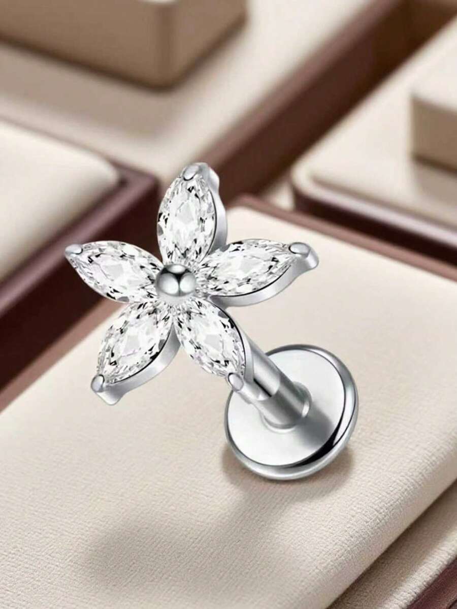 1 chiếc khuyên tai sụn hoa bằng thép không gỉ, khuyên mũi, khuyên môi, trang sức xỏ khuyên cơ thể - Bạc - Xem 1