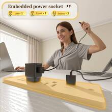 EnHomee 40" Home Office Desk With Power Outlets & LED Strip And Monitor Stand Computer Desk With Drawers & Storage Bag For Small Space,White - Xem 7