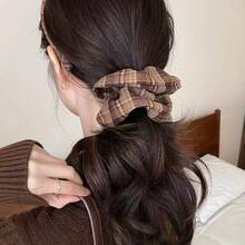 1条经典格纹丝绒发圈，高弹力不伤发，大号尺寸，适合长发女性，可扎马尾、发髻，多功能发饰，秋冬季发绳发圈头饰 - 彩色 - 查看 5