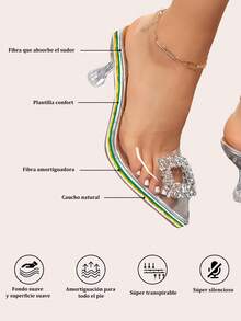 GlamourGrip Zapatillas de tacón elegantes con diamantes de imitación, tacones altos tipo slingback con diseño peep toe y tacón escultural, zapatos cómodos de mujer para fiesta o diario, tacones elegantes combinables con vestidos y ropa formal para citas, trabajo, vacaciones, Halloween y Navidad - transparente - Ver 9