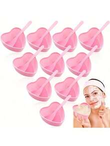 Bộ 3/6/10 tô trộn mặt nạ hình trái tim màu hồng kèm thìa - Dụng cụ chăm sóc da DIY bằng nhựa, thích hợp sử dụng tại nhà và salon, bộ tô trộn mặt nạ và que trộn mặt nạ, dụng cụ làm đẹp cho salon. - Hồng - Xem 12