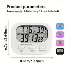 100-Occasion Digital Timer With Temperature & Humidity Display, Silent Countdown Clock For Kitchen Cooking, Baking, Fitness, Exam - Battery Not Included - Multicolor - View 4