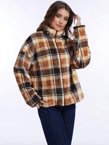 Women's Solid Color Faux Fur Collar Long Sleeve Short Jacket, Autumn/Winter