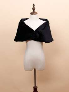 1 件简约优雅婚纱、新娘派对和日常穿着人造毛皮披肩 - 黑色 - 查看 4