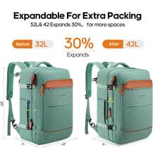 UKEIN 5PCS Travel Backpack Carry On Backpack 42L Flight Approved, Expandable Laptop Backpack With Packing Cubes & Shoe Pocket, Water Resistant Luggage Backpack For Men Women, TSA Approved, Large Backpack - màu xanh lá - Xem 7