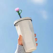 10mm Cute Flower Silicone Straw Cap, Dust-Proof Rose Straw Sleeve, Cartoon Water Bottle Straw Accessories, Valentine's Day Gift - Multicolor - View 5