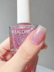 REALCHIC 10毫升/瓶，粉色闪亮亮片/云母片指甲油，水性指甲油，快干，持久，可撕拉，适合女性和女孩的美甲艺术，节日礼物 - 粉色 - 查看 2