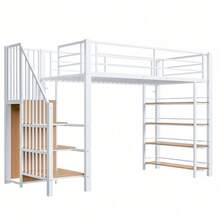 Loft Bed 90x200 Cm – Space-Saving & | Integrated Wardrobe With Storage Space | & High Safety Fence Design | White Single Bed & Youth Bed - White - View 11