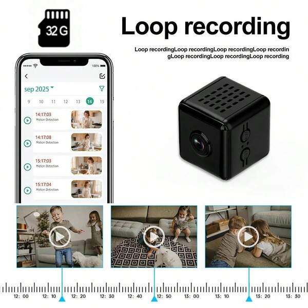Mini telecamera WiFi FHD 1080P con visione notturna, piccole telecamere quadrate con scheda SD da 32 GB, rilevamento del movimento, telecamera per la visione remota
