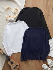 3pcs/Set Boys' Casual Printed Crew Neck Long Sleeve T-Shirts, Autumn Student Youth Clothing
