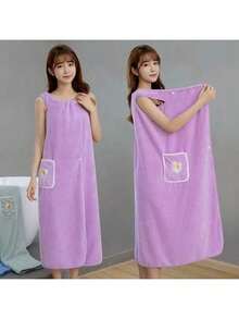 Toallas de baño largas para mujeres 100x125cm - ¡Felpa de coral gruesa con diseño de falda envolvente y textura cuadrada casera, secado ultrarrápido y absorción potente sin pelusa ni decoloración! - Azul Marino - Ver 7