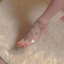 1PCS Beautiful Court Style Fairy Multi-Layer Fringed Anklet, Exquisite Metal Chain Ankle Chain Foot Decoration COS Photo Perfect Match - 銀色 - 查看 8