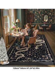 1 件装奢华波西米亚复古蛇皮纹地毯，防滑可水洗，复古柔软，适用于餐厅、办公室、卧室、客厅、入口门垫 - 黑色 - 查看 5