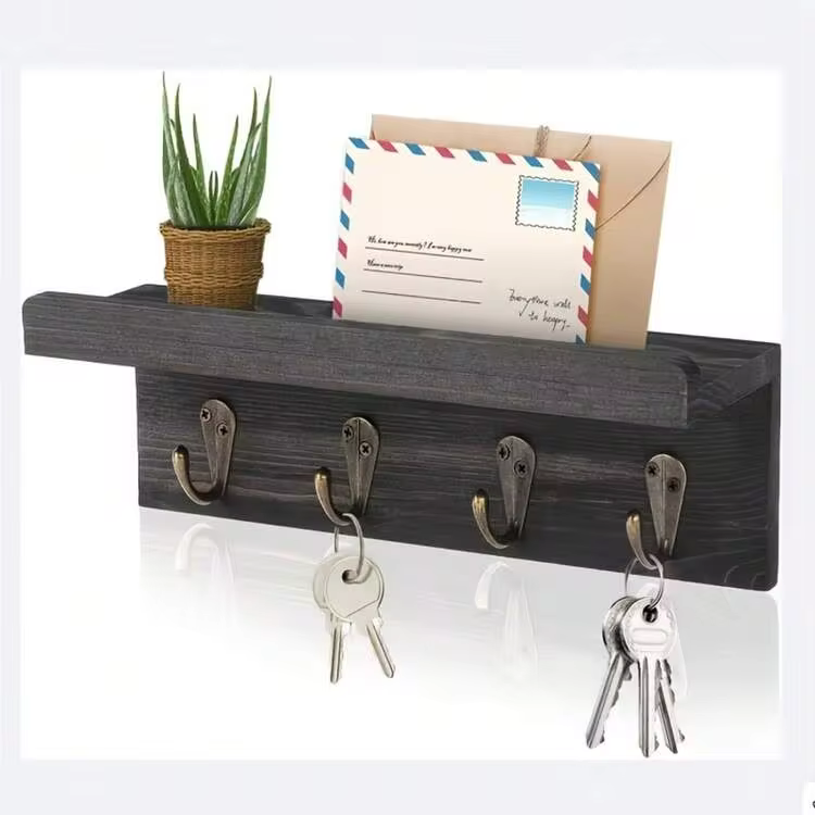 1pc Rustic Wooden Key Holder With 4 Metal Hooks Wall Mounted Key Rack And Mail Organizer For Entryway Bedroom Kitchen Living Room Home Decor Storage Functional Decorative Display Rack Hanger Stand Stylish Modern Contemporary Design Space Saving Organization Solution Perfect Gift For Family Friends - Multicolor - View 15