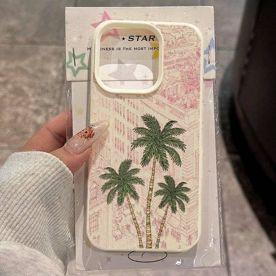 度假风时尚 TPU 1 件装 TPU 材质优雅复古建筑椰树图案手机壳，适用于 Smartphonig/Redone 17 Pro Max，春季礼物 - 白色 - 查看 1