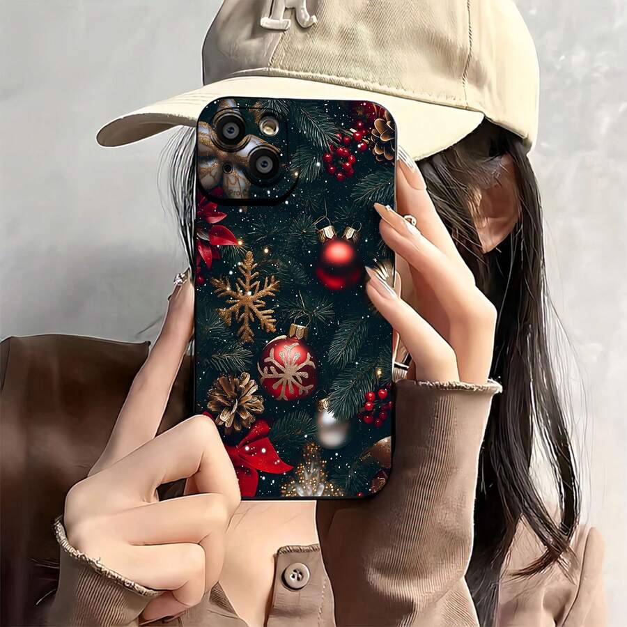 Funda para teléfono con diseño "Navidad, Adorno". Compatible con fundas , 17, 16 Pro Max, 15 Pro Max, 13 y 12. Fabricada en TPU, ofrece protección contra golpes y caídas. Un regalo encantador para familiares, amigos, en días festivos y ocasiones especiales. - Negro - Ver 1