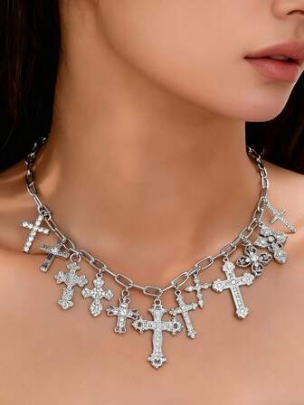 1 件十字架牛仔靴牛仔帽马蹄心形小盒吊坠项链，多种吊坠项链女士珠宝