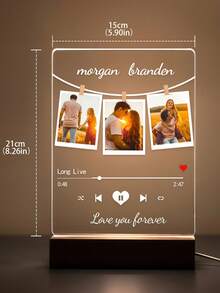 Acrylic Photo Night Lamp, Picture Plaque, Valentines Day Gifts, Couple Gifts, Collage Picture Frame, Bedroom Decor, Gift For Girlfriend.Peronalized Photo Night Light, Custom Photo Collage Frame Lamp, Wedding Gift For Couple, Gift For Mom, Valentines Day Gift, Anniversary Gift - 15X21cm - View 9