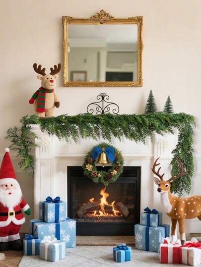 1pc 70.8-Inch Artificial Cedar Christmas Wreath, Made Of Artificial Pine And Cypress Vines, Perfect For DIY Christmas Home Decoration, Fireplace, Staircase, Front Door Display, Holiday Party Wreath Decoration, Winter Holiday Decoration, Easy To Hang, No Maintenance Required Christmas Decorations Home Christmas Gifts Christmas Decor