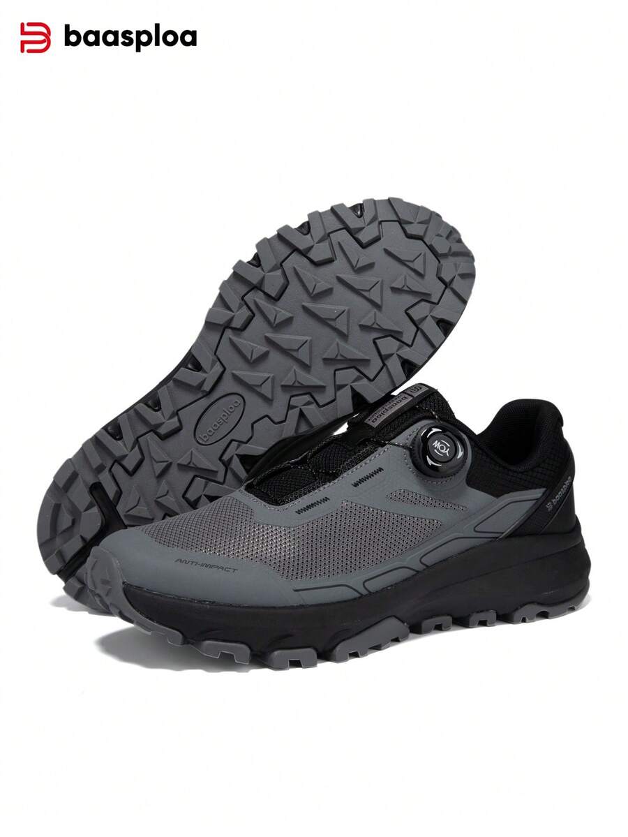 baasploa Men's Steel Toe Safety Shoes, Men's Work Sneakers, Rotary Button, Easy On/Off Work Safety Boots, Breathable Work Sneakers, Men's Boots, Size 41-45 - Dark Grey - View 1