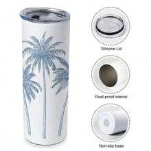 20oz Stainless Steel Insulated Water Bottle Tumbler With Lid & Straw - Palm Trees Tropical Blue Sketch Design, Reusable  Party Cup For Coffee, Tea, Cold Drinks, Perfect Gift For Birthdays, Holidays, And Special Occasions, Best For Christmas,Halloween - 1PC - View 7