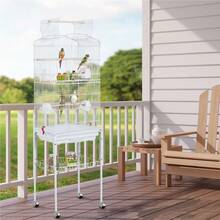 Butterslay 1PC 64″H Metal Open Top Bird Cage Rolling Parrot Cage For Budgie Parrot Canary Cockatiel - White - View 3