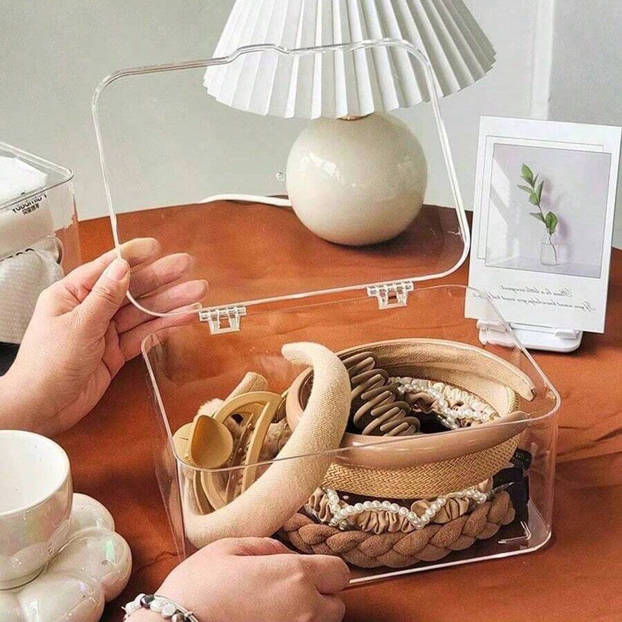 1pc Transparent Flip-Top Storage Box With Dust-Proof, Stackable Drawer Organizer Designed For Hair Clips, Headbands, Elastics And Accessories, Clear Vanity And Desk Display Solution, Space-Saving, Multipurpose, Compact Design For Bathroom Counter, Bedroom Dresser, Living Room Shelf, And Desk Top Organization - Multicolor - View 1