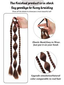 1 件装合成儿童马尾辫长直发自然泡泡辫马尾假发带橡皮筋自然时尚 - 彩色 - 查看 6