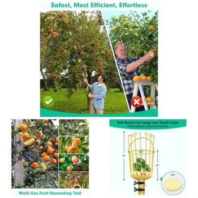 Fruit Picker, 66 Inch Long Heavy Duty Fruit Picker With Fruit Basket, Adjustable Splicing Extension Fruit Picker Pole Fruit Picking Grabber