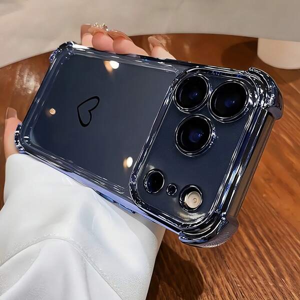 1pc Luxury Fashion Shockproof Heart-Shaped Camera Lens Protective Phone Case Compatible With Apple 6/7/8/X/XS/XR/11/12/13/14/15/16/16E/17/17PM, Galaxy S22/23/24/25/S24 FE/S25 EDGE, A04/05/06/A14/A15/A16/A24/A25/A34, Redmi Note 7/8/9/10/11/12/13, Redmi 9/10/12/13C