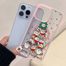 Funda con estampado de árbol de dibujos animados (1 unidad). Teléfono con diseño magnético, compatible con phone 11/12/13/14/15/16/Pro/Plus/Pro y S22/223/824/S25/Ultra/FE y otros modelos. Admite carga inalámbrica. Ideal para regalar a familiares y amigos en ocasiones especiales como Año Nuevo, San Valentín, etc. - Rosa - Ver 5