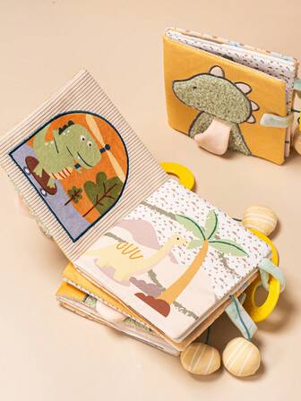 1本婴儿布书，卡通恐龙、独角兽、蝴蝶和乌龟图案，感官学习玩具，适合婴幼儿，耐用面料，教育礼物，幼儿游戏布书，婴儿书，新生儿书，柔软婴儿书