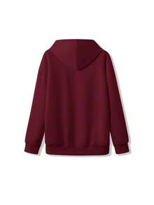 秋冬季美式宽松酒红色女式卫衣，简约独特蝴蝶印花上衣