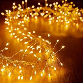 1pc, Warm Light 100LED Firecracker String Light, 6/9/12M USB Cable Operated Copper Wire, Firecracker String Lights For Indoor Party, Xmas, Christmas Tree, For Christmas Thanksgiving,Indoor Christmas LED Firecracker Fairy String Lights,USB Lights String, Fireworks String, 8 Modes, Suitable For Bedroom Room Garland Wedding Christmas Tree Decoration, Wedding Garland, Christmas Tree Decoration, Dimmable Lights