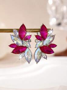 1 Pair Bohemian Alloy Rhinestone Inlaid Fashion Versatile High-End Luxury Exaggerated Earrings For Women - Rose Red and White - View 5