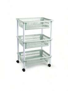 ARISE Rolling Organizer Cart, Multi-Purpose Stackable Baskets For Kitchen, Bathroom, Fruit And Vegetable Storage, 3 Or 4 Tiers, Multi-Color (4 Tiers: 85x40x30cm / 3 Tiers: 61x40x30cm) - 薄荷綠 - 查看 5