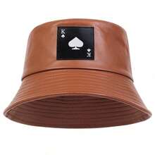 1顶男士PU皮革黑桃印花渔夫帽，时尚休闲帽，适合春季、秋季郊游、旅行、海滩、派对等场合。 - 彩色 - 查看 13