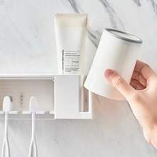 1pc Self Adhesive 5 Slots Wall Mount Toothbrush Holder With Cover For Shower, Toothpaste & Toothbrush Hanger For Bathroom, Dorm - Multicolor - View 9