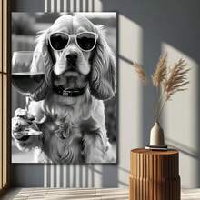 Framed 1PC English Cocker Spaniel Drinking Wine Poster, Bar Cart Print, Black And White, Funny Kitchen Wall Art, English Pub Decor Creative Wall Art Canvas Painting High-Quality Print, Waterproof,Fade-Resistant, 2D Perfect Gift For Him/Her, Enthusiasts, Ideal For Seasonal Decor,Event Supplies, Birthdays,Valentine's Day, Mother's Day, New Year, Halloween,Thanksgiving Day,  Christmas, Easter - 框架 - 查看 2