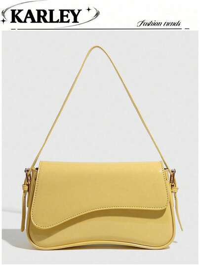 1个简约纯色女士单肩包，翻盖单肩包，法棍包，手提包，腋下包，方形包，PU皮革质感包，漆皮，鳄鱼纹PU材质，时尚多功能，优雅性感，适合手提、单肩背、工作、商务、通勤、户外、旅行，包包尺寸：27*15*6厘米