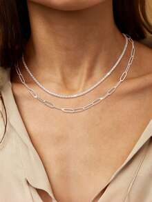 Women's Double Necklace - Two-Layer Design Gold And 925 Silver Plated, Minimalist And Elegant Style - Gold - View 5