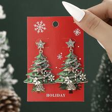 Pendientes de árbol de Navidad para mujer, exquisitos pendientes colgantes con diamantes de imitación. - Verde - Ver 2