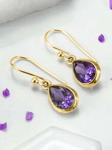 1 Pair Elegant Cubic Zirconia Water Drop Earrings, Suitable For Women, Suitable For Wedding, Engagement, Anniversary, Party, Valentine's Day And Other Occasions - Yellow Gold - View 5