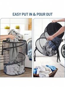 超大号可折叠洗衣篮，网状材质，带提手，适用于洗衣房、浴室、儿童房、大学宿舍、旅行、露营、礼品篮等多种场合。 - 彩色 - 查看 3